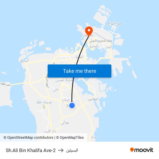 Sh.Ali Bin Khalifa Ave-2 to البسيتين map