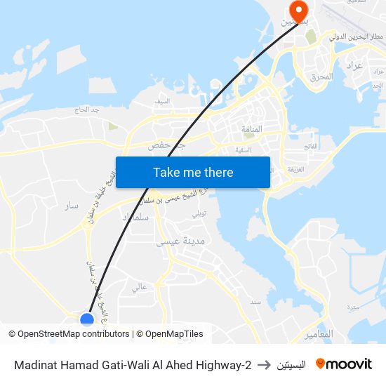 Madinat Hamad Gati-Wali Al Ahed Highway-2 to البسيتين map