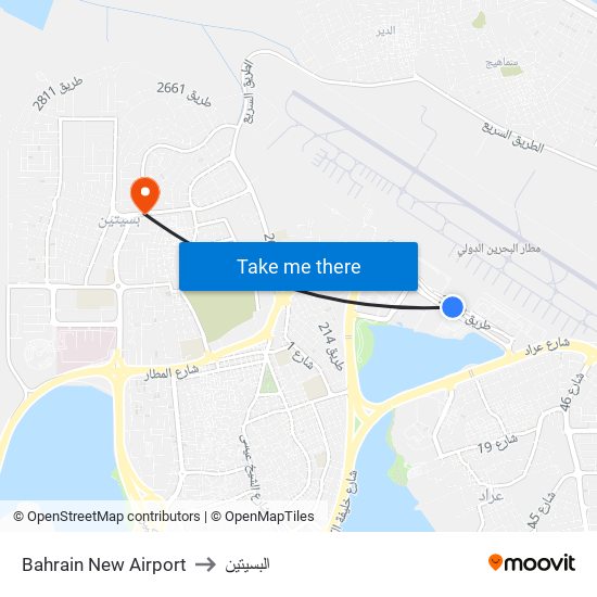 Bahrain New Airport to البسيتين map