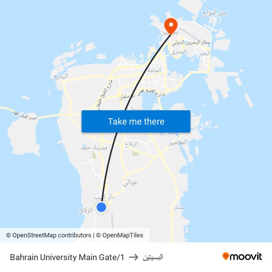 Bahrain University Main Gate/1 to البسيتين map