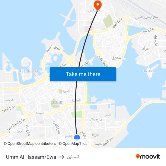 Umm Al Hassam/Ewa to البسيتين map