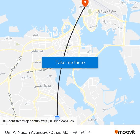 Um Al Nasan Avenue-6/Oasis Mall to البسيتين map