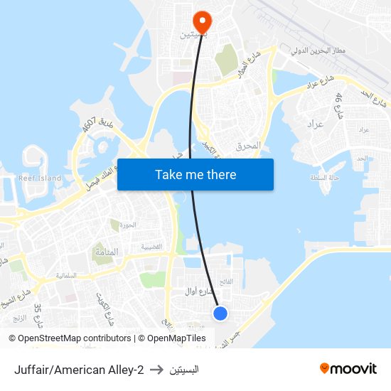 Juffair/American Alley-2 to البسيتين map