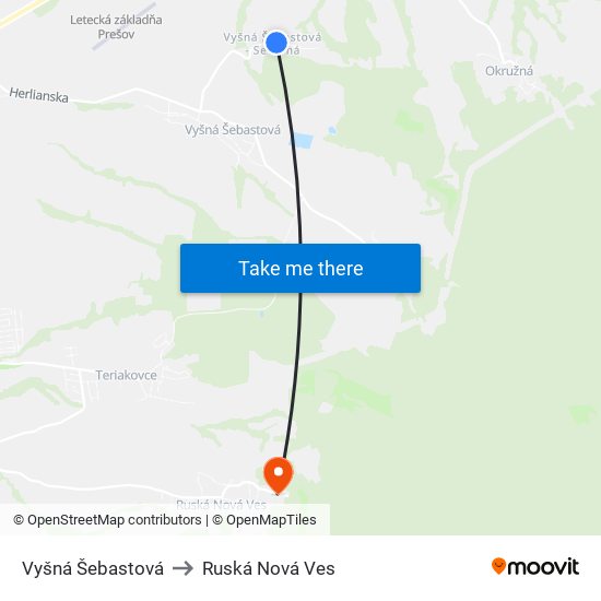 Vyšná Šebastová to Ruská Nová Ves map