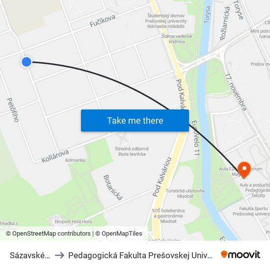 Sázavského to Pedagogická Fakulta Prešovskej Univerzity map