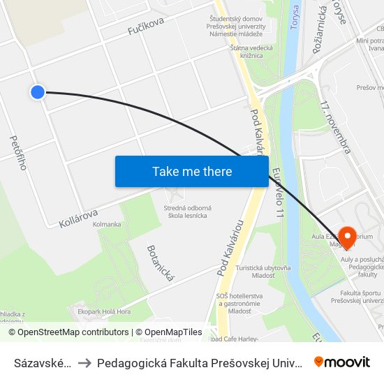 Sázavského to Pedagogická Fakulta Prešovskej Univerzity map