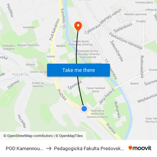 POD Kamennou Baňou to Pedagogická Fakulta Prešovskej Univerzity map