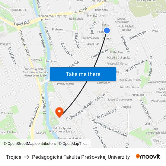 Trojica to Pedagogická Fakulta Prešovskej Univerzity map