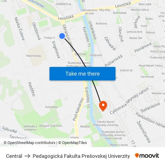 Centrál to Pedagogická Fakulta Prešovskej Univerzity map