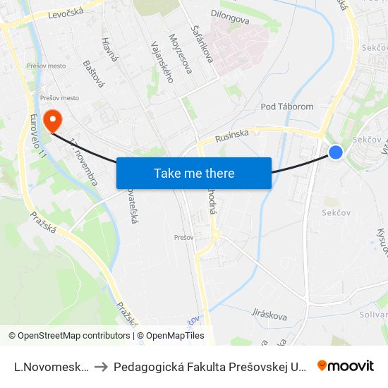 L.Novomeského to Pedagogická Fakulta Prešovskej Univerzity map