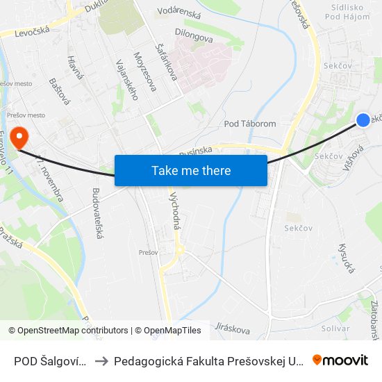 POD Šalgovíkom to Pedagogická Fakulta Prešovskej Univerzity map