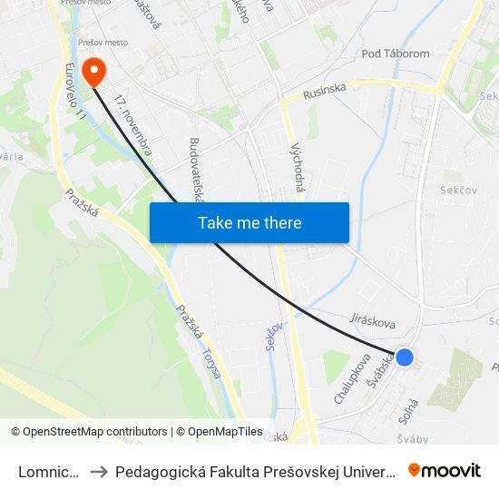 Lomnická to Pedagogická Fakulta Prešovskej Univerzity map