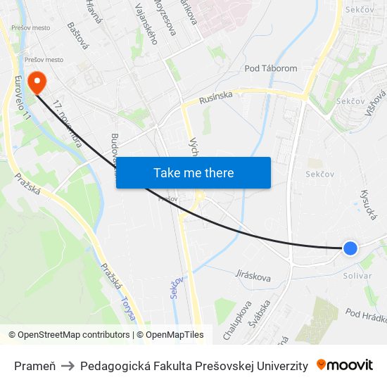 Prameň to Pedagogická Fakulta Prešovskej Univerzity map