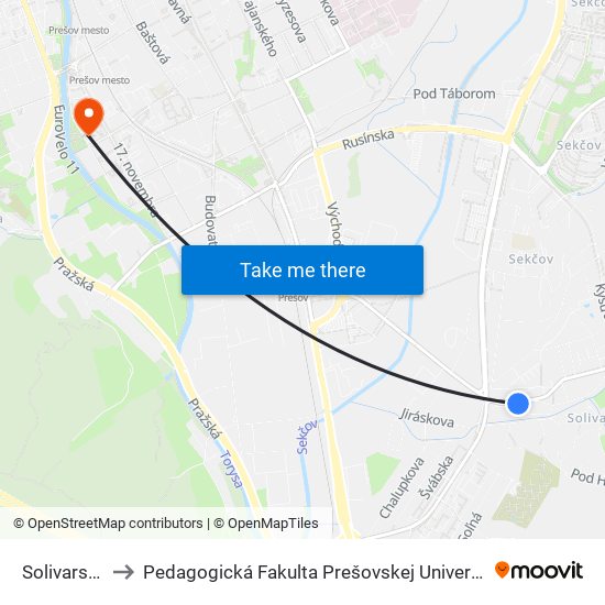 Solivarská to Pedagogická Fakulta Prešovskej Univerzity map