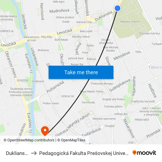 Duklianska to Pedagogická Fakulta Prešovskej Univerzity map