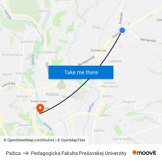 Pažica to Pedagogická Fakulta Prešovskej Univerzity map