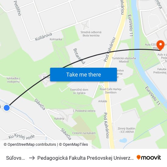 Súľovská to Pedagogická Fakulta Prešovskej Univerzity map