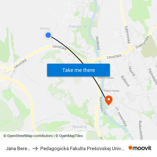 Jána Bereša to Pedagogická Fakulta Prešovskej Univerzity map