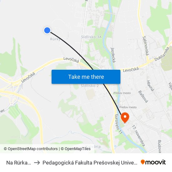 Na Rúrkach to Pedagogická Fakulta Prešovskej Univerzity map