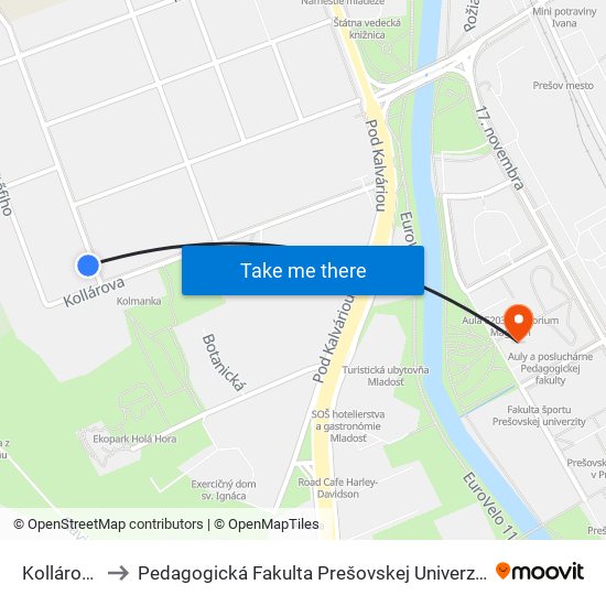 Kollárova to Pedagogická Fakulta Prešovskej Univerzity map