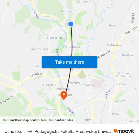 Jánošíkova to Pedagogická Fakulta Prešovskej Univerzity map