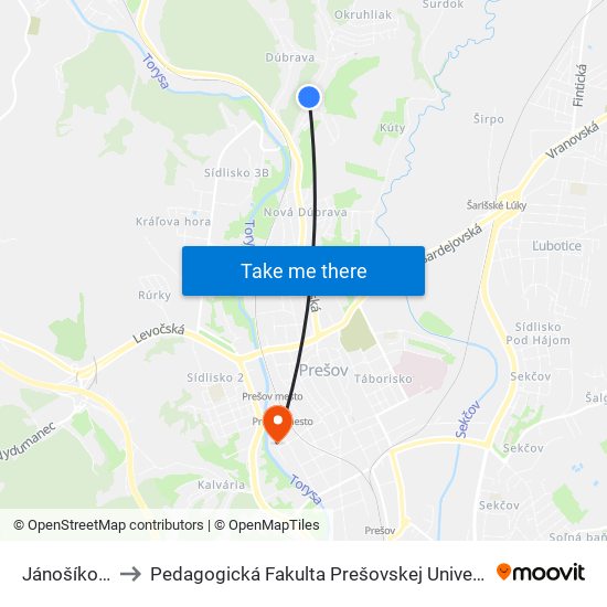 Jánošíkova to Pedagogická Fakulta Prešovskej Univerzity map