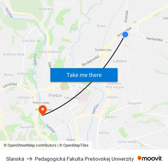 Slanská to Pedagogická Fakulta Prešovskej Univerzity map