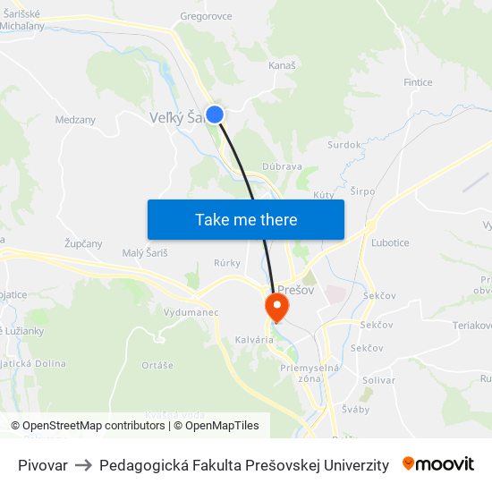 Pivovar to Pedagogická Fakulta Prešovskej Univerzity map