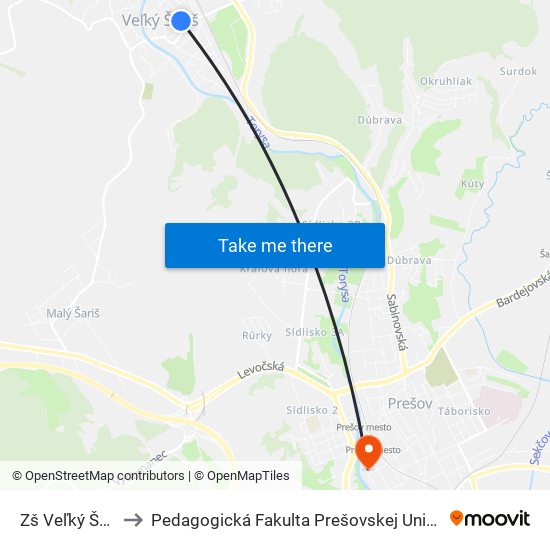 Zš Veľký Šariš to Pedagogická Fakulta Prešovskej Univerzity map