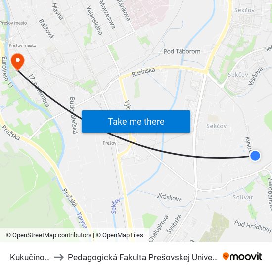 Kukučínova to Pedagogická Fakulta Prešovskej Univerzity map