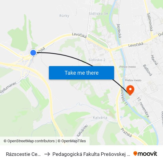 Rázscestie Cemjata to Pedagogická Fakulta Prešovskej Univerzity map