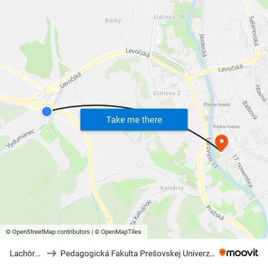 Lachôrka to Pedagogická Fakulta Prešovskej Univerzity map