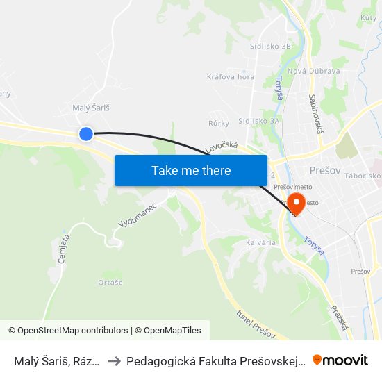 Malý Šariš, Rázcestie to Pedagogická Fakulta Prešovskej Univerzity map