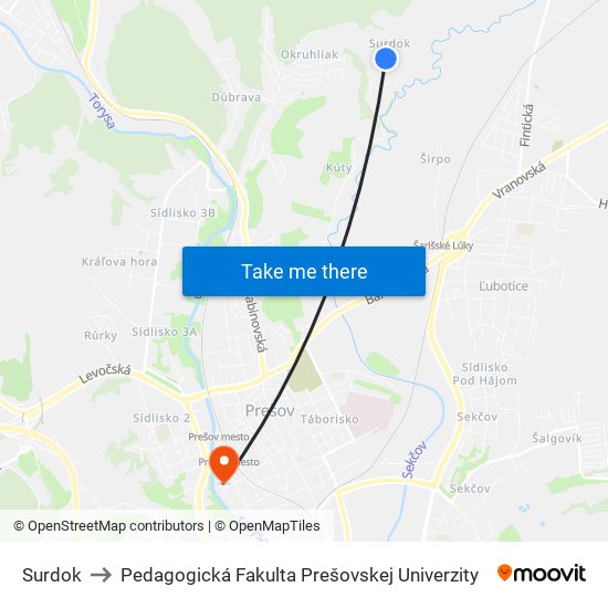 Surdok to Pedagogická Fakulta Prešovskej Univerzity map