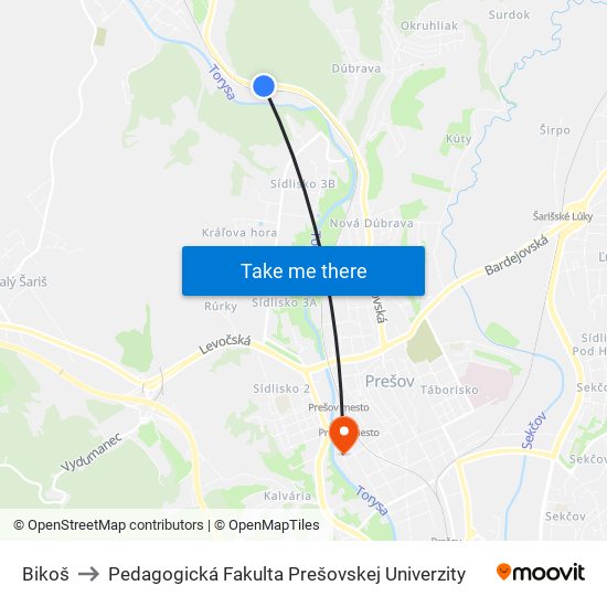 Bikoš to Pedagogická Fakulta Prešovskej Univerzity map