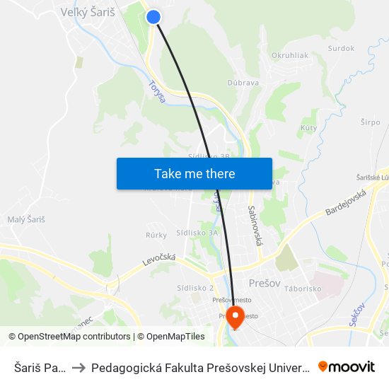 Šariš Park to Pedagogická Fakulta Prešovskej Univerzity map