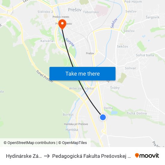 Hydinárske Závody to Pedagogická Fakulta Prešovskej Univerzity map