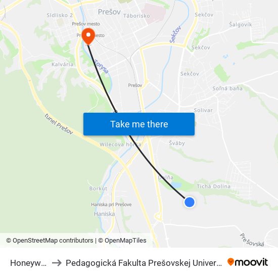 Honeywell to Pedagogická Fakulta Prešovskej Univerzity map
