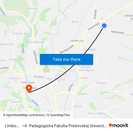 Limbova to Pedagogická Fakulta Prešovskej Univerzity map