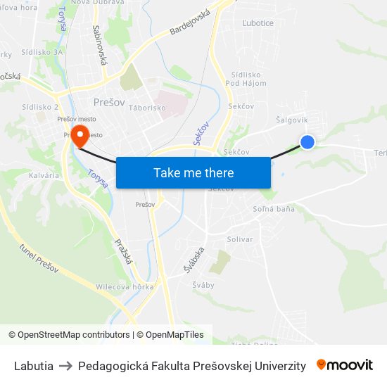 Labutia to Pedagogická Fakulta Prešovskej Univerzity map