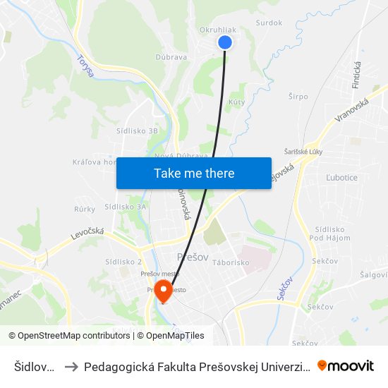 Šidlovec to Pedagogická Fakulta Prešovskej Univerzity map