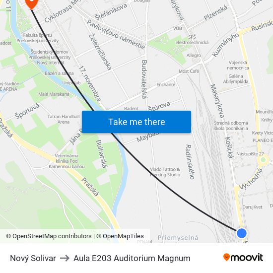 Nový Solivar to Aula E203 Auditorium Magnum map