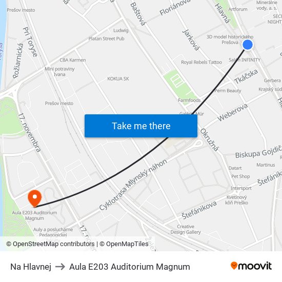 Na Hlavnej to Aula E203 Auditorium Magnum map