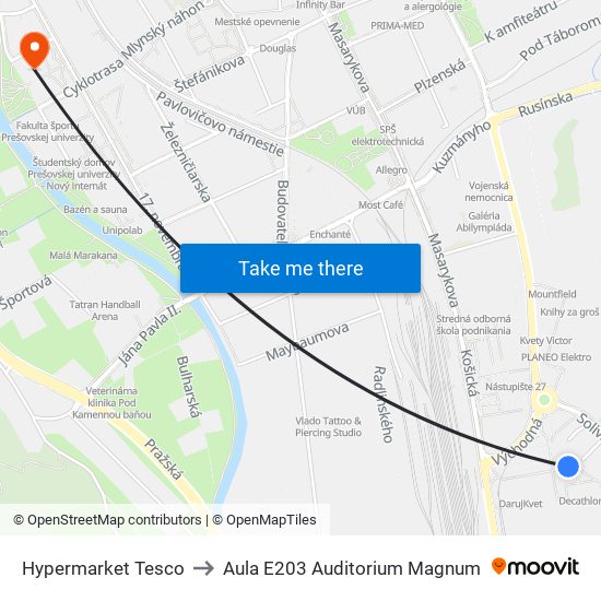 Hypermarket  Tesco to Aula E203 Auditorium Magnum map