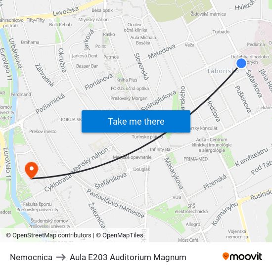 Nemocnica to Aula E203 Auditorium Magnum map