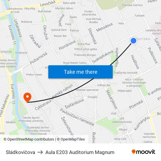 Sládkovičova to Aula E203 Auditorium Magnum map