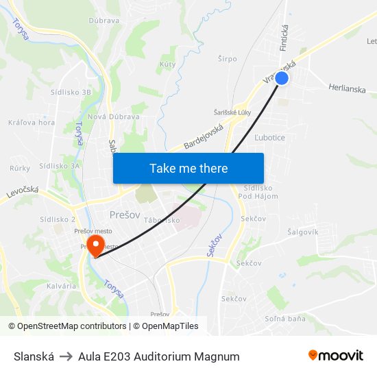 Slanská to Aula E203 Auditorium Magnum map