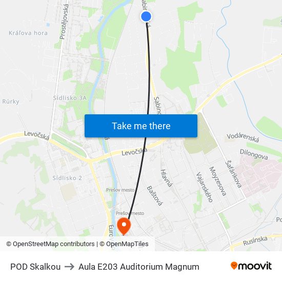 POD Skalkou to Aula E203 Auditorium Magnum map