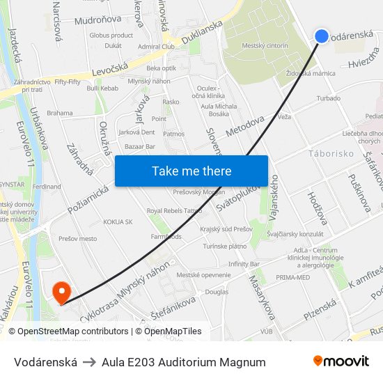 Vodárenská to Aula E203 Auditorium Magnum map