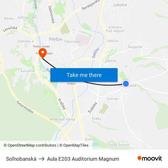 Soľnobanská to Aula E203 Auditorium Magnum map